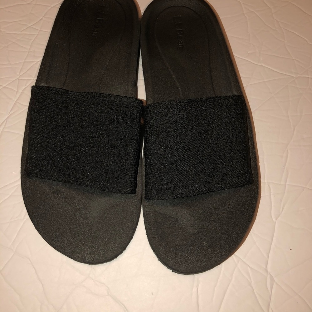 LL bean women black slip on slides sandals 9